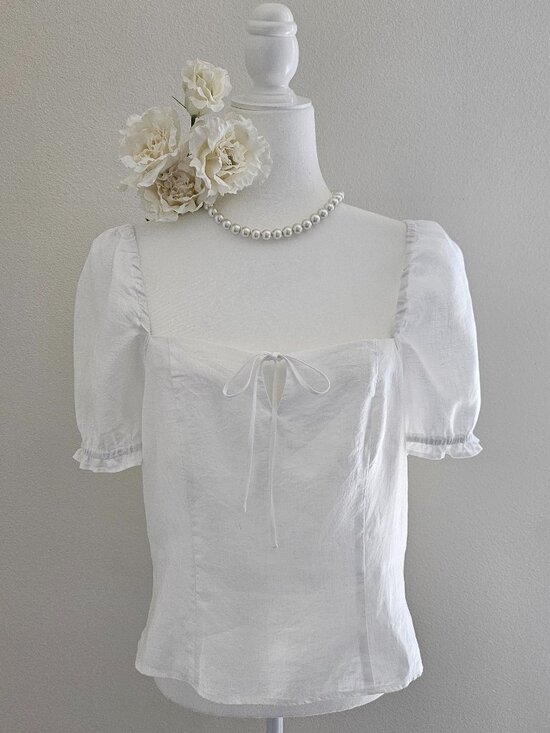H&M Tops - H&M White Linen Blend Smocked Peasant Top - Size L